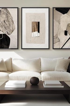 Black and Beige Simple Abstract Tri-Panel Home Decorative Wall Painting